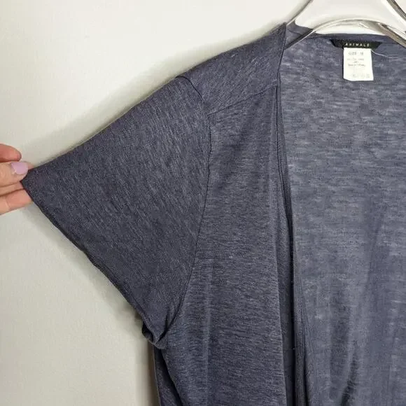 Animale Blue Short Sleeve Linen Open Front Cardigan Size M - Picture 6 of 6
